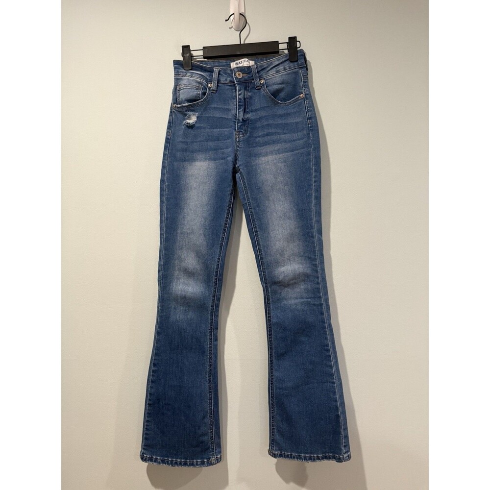 Wax Jeans Flare Womens 25** Distressed Rough Hem Boho Hippie 70s Stretch Travel
